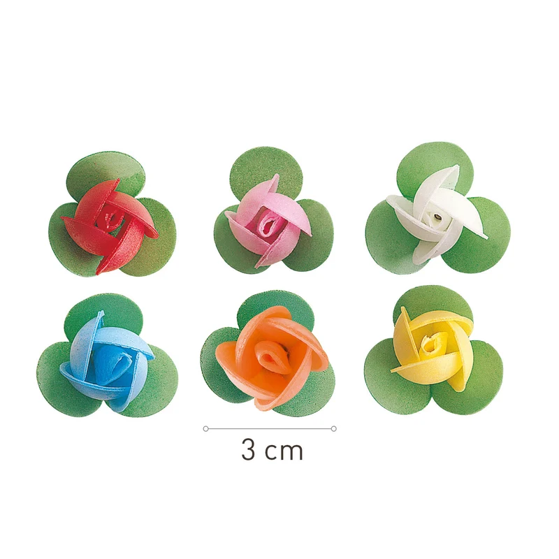 150 ROSAS DE OBLEA CON HOJA COLORES SURTIDOS 3 CM