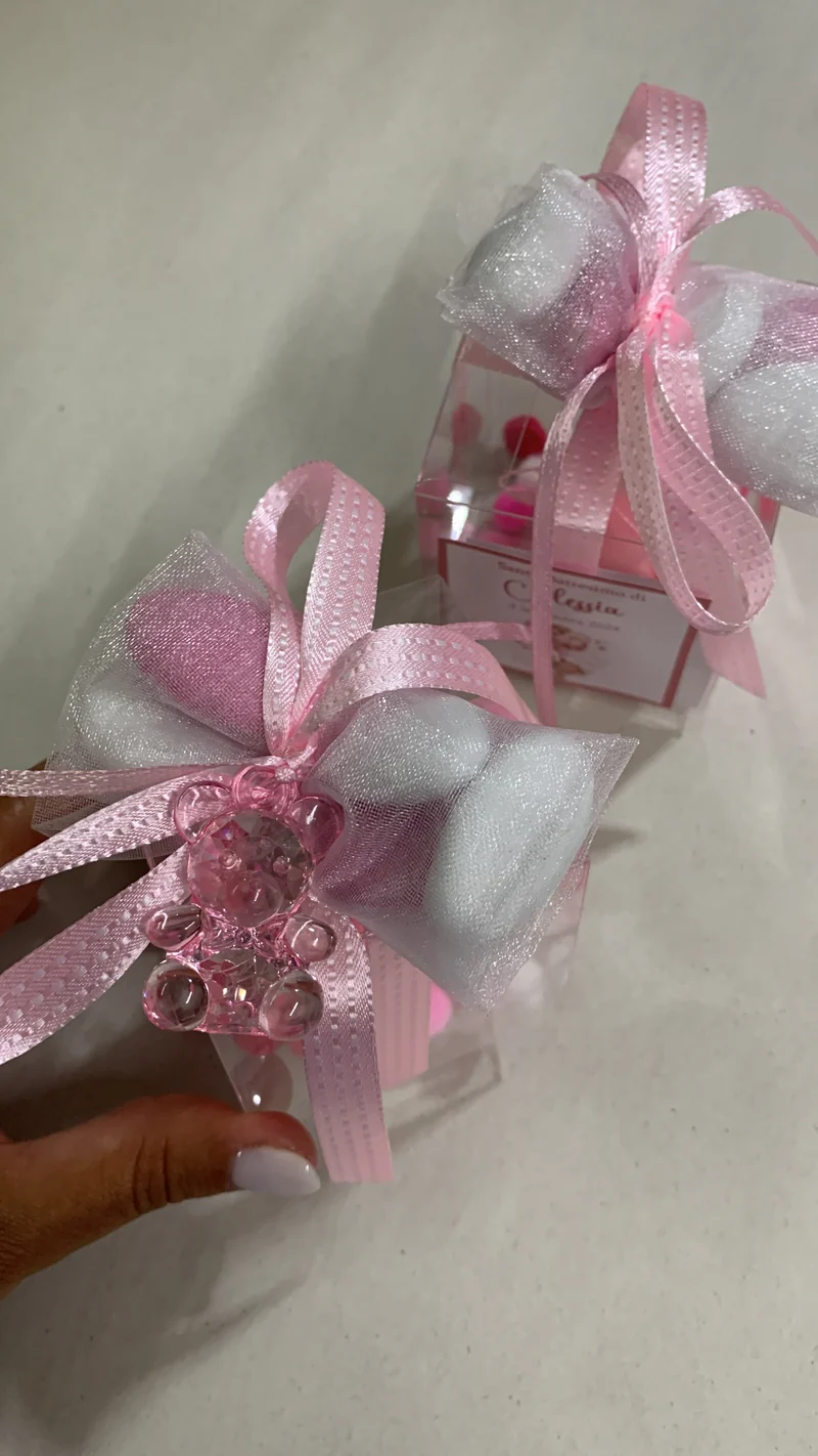 orsetto rosa candela in cera di soia