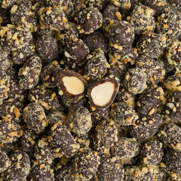Mandorle al cioccolato fondente- con granella tostata