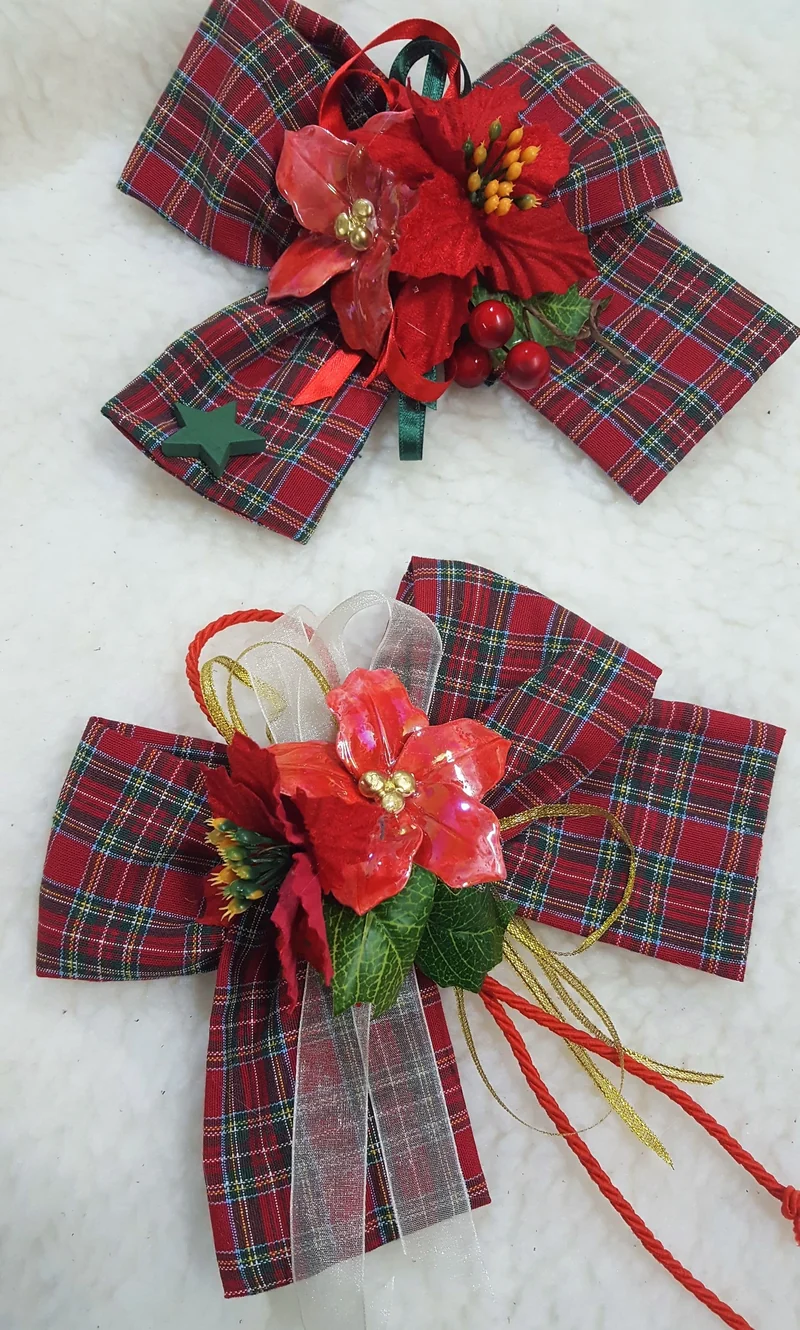Fiocco 20cm scozzese con stella in ceramica rossa