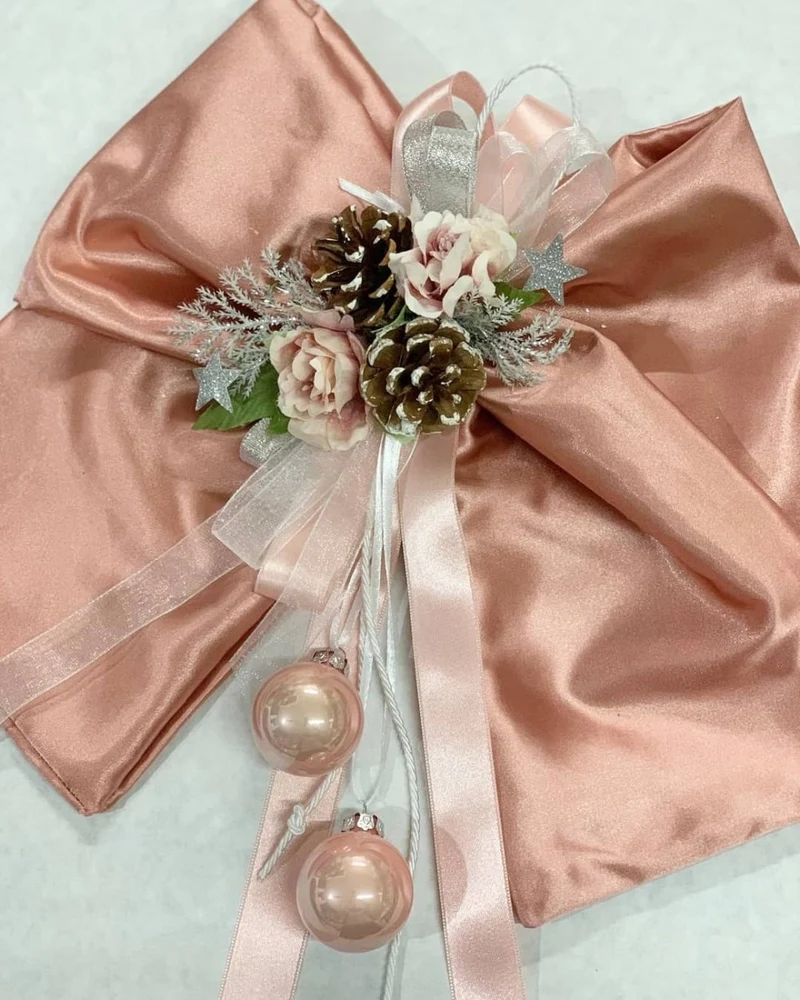 Fiocco 30cm in raso rosa natalizio