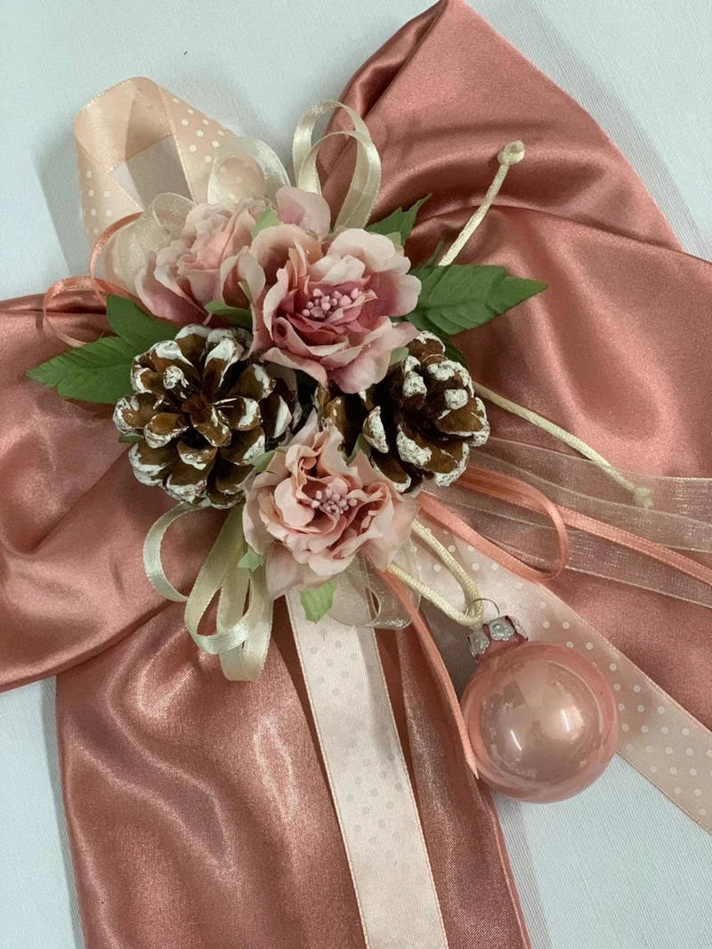Fiocco 30cm in raso rosa natalizio