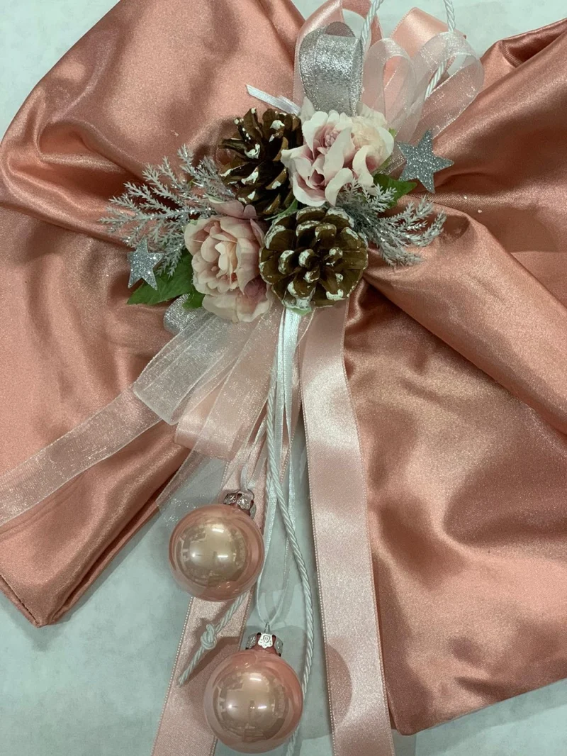 Fiocco 30cm in raso rosa natalizio