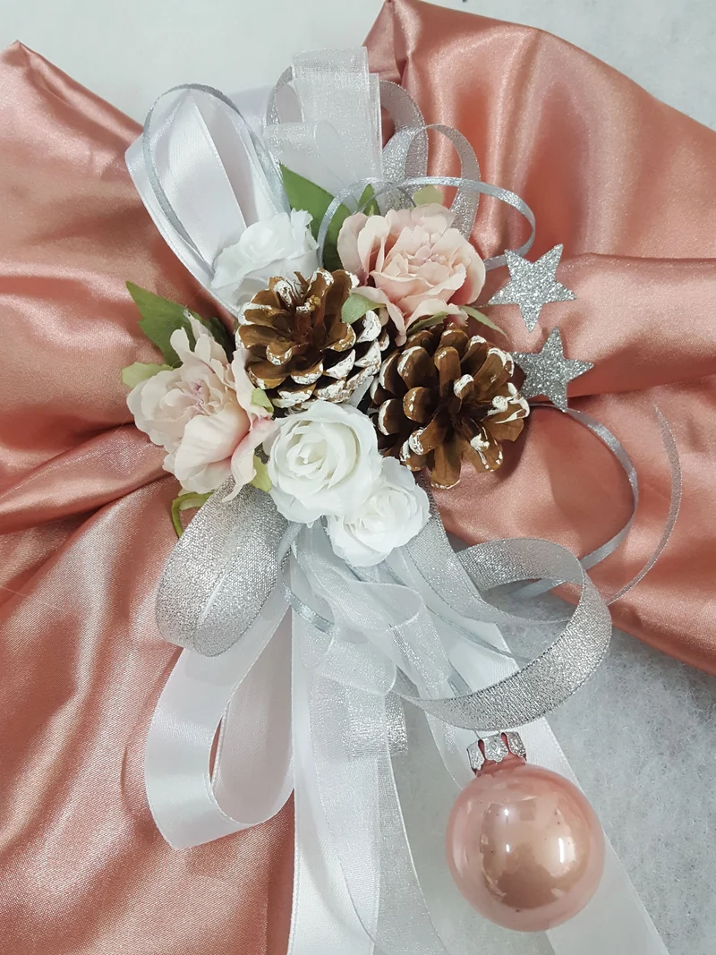 Fiocco 30cm in raso rosa natalizio