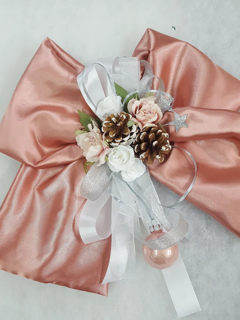 Fiocco 30cm in raso rosa natalizio