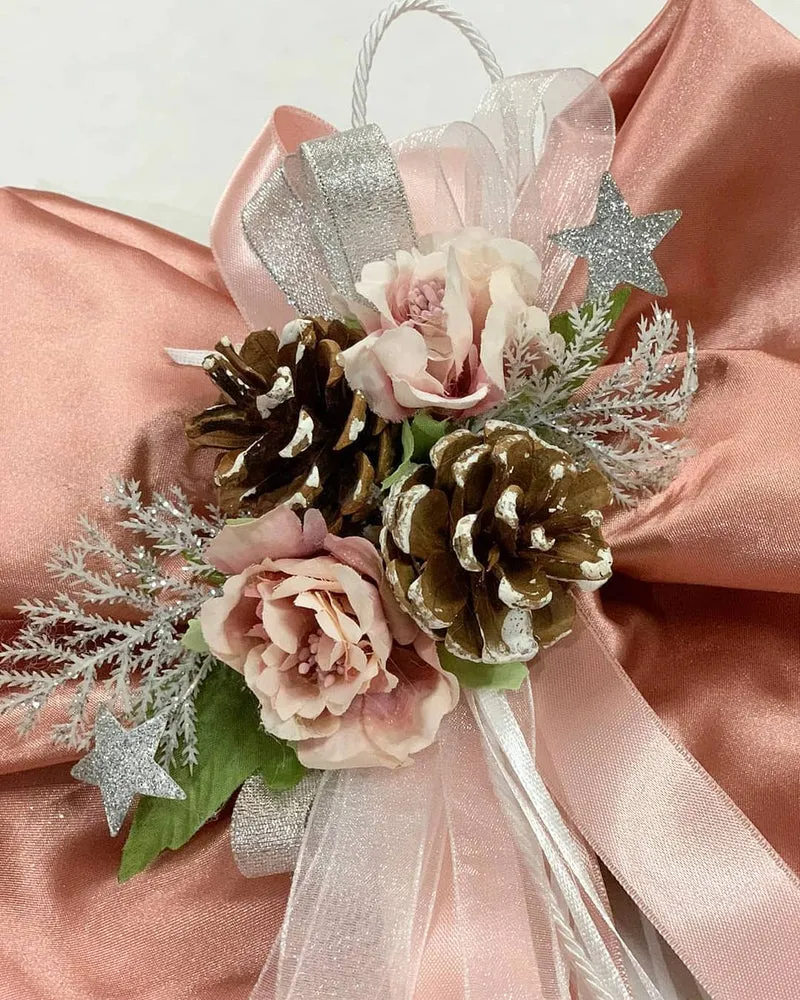 Fiocco 30cm in raso rosa natalizio