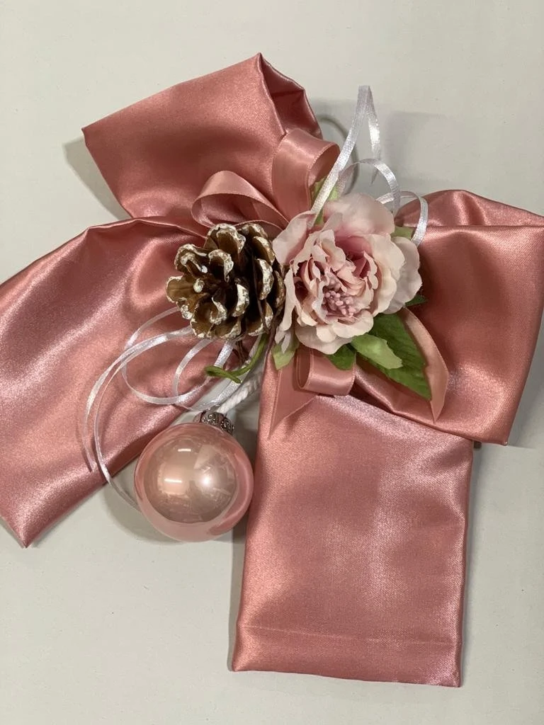 Fiocco 20cm in raso rosa natalizio