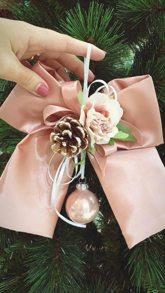 Fiocco 20cm in raso rosa natalizio