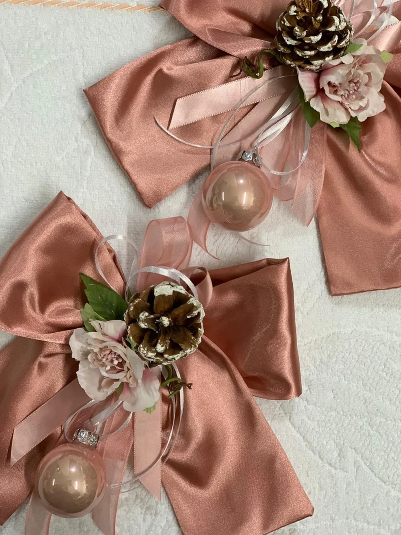 Fiocco 20cm in raso rosa natalizio