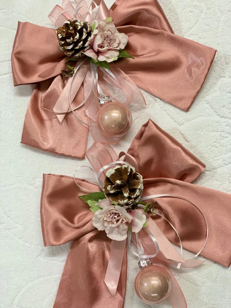Fiocco 20cm in raso rosa natalizio