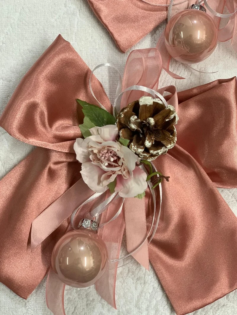 Fiocco 20cm in raso rosa natalizio