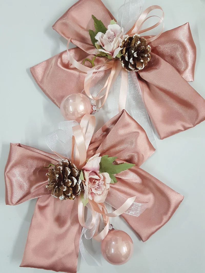 Fiocco 20cm in raso rosa natalizio