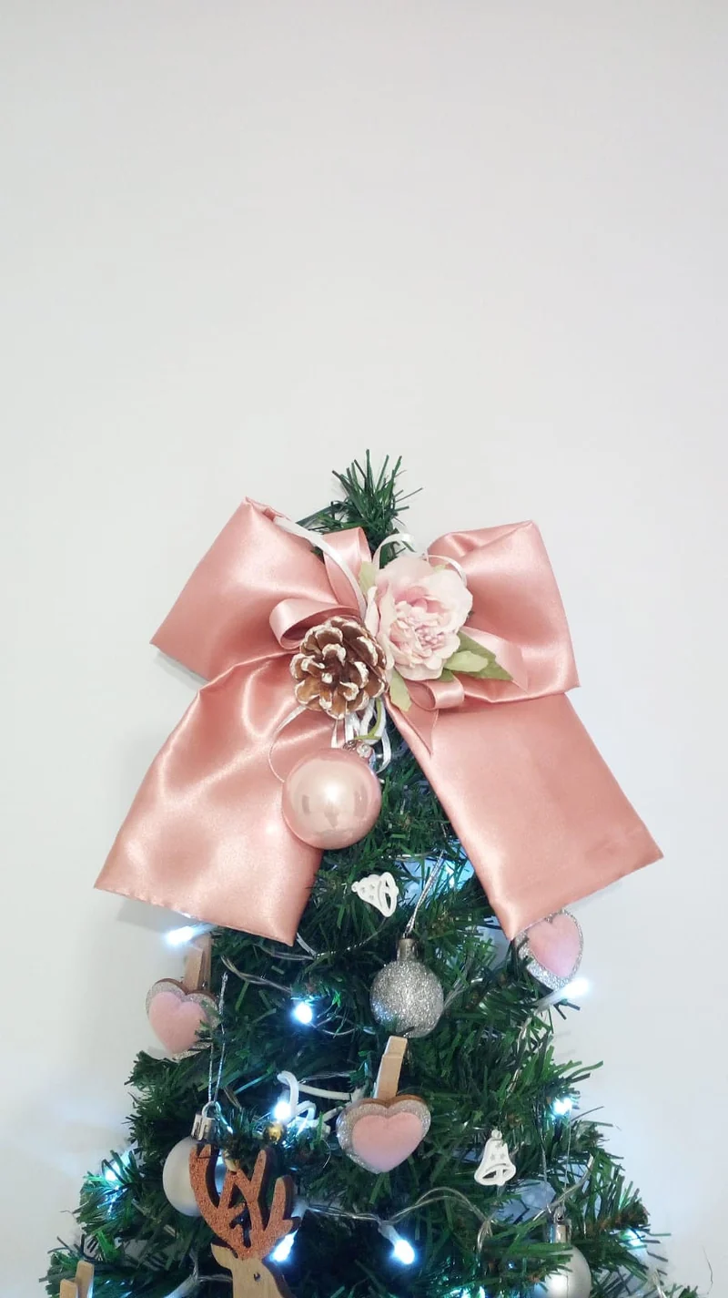 Fiocco 20cm in raso rosa natalizio