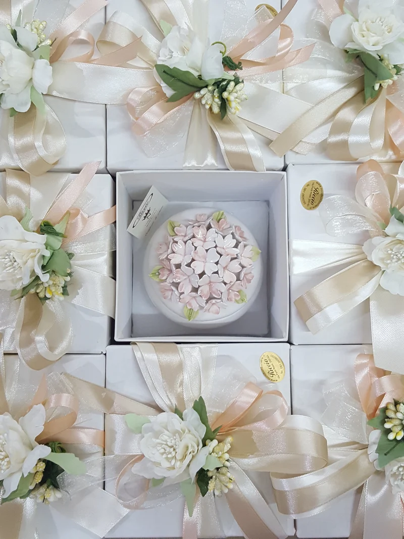 Cofanetto ceramica 10cm con ortensie
