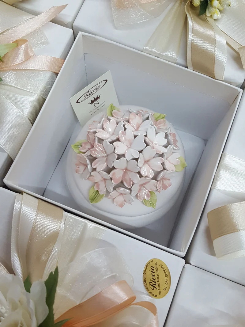 Cofanetto ceramica 10cm con ortensie