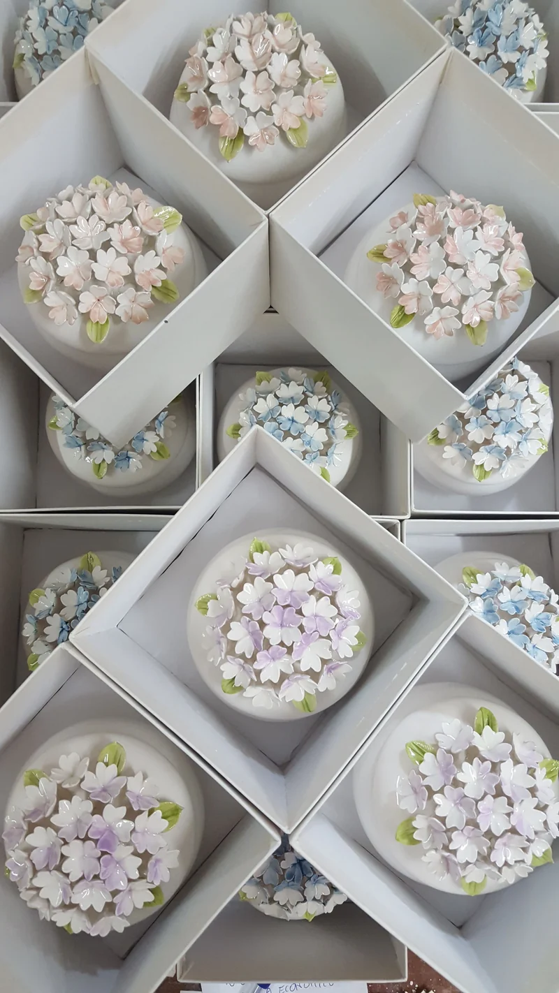 Cofanetto ceramica 10cm con ortensie