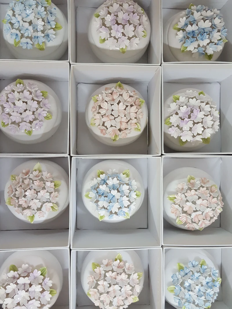 Cofanetto ceramica 10cm con ortensie