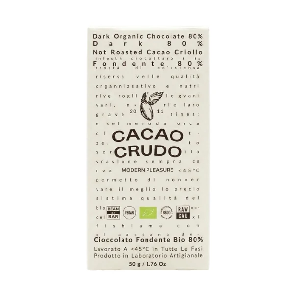 Cioccolato Fondente Bio 80% Puro 50g - Cacao Crudo