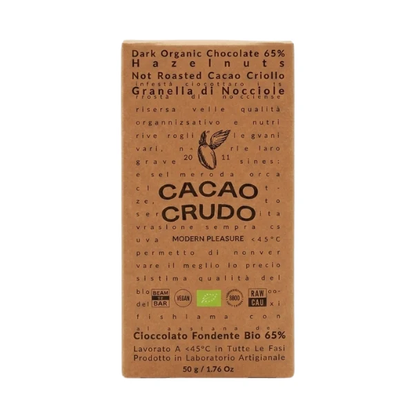 Cioccolato Fondente Bio 65% Granella di Nocciole 50g - Cacao Crudo
