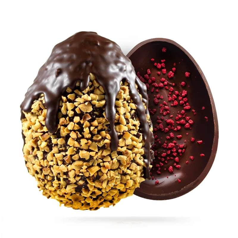 Uova di Pasqua gourmet Fondente Mix - Nocciole (esterno) e Lamponi (interno) 220 g