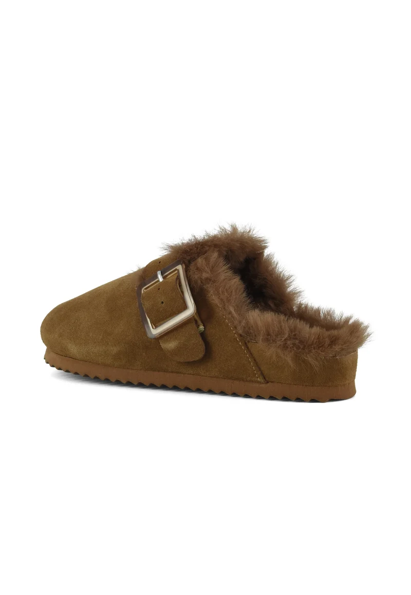 Sabot in suede con pelliccia COGNAC - Colors Of California