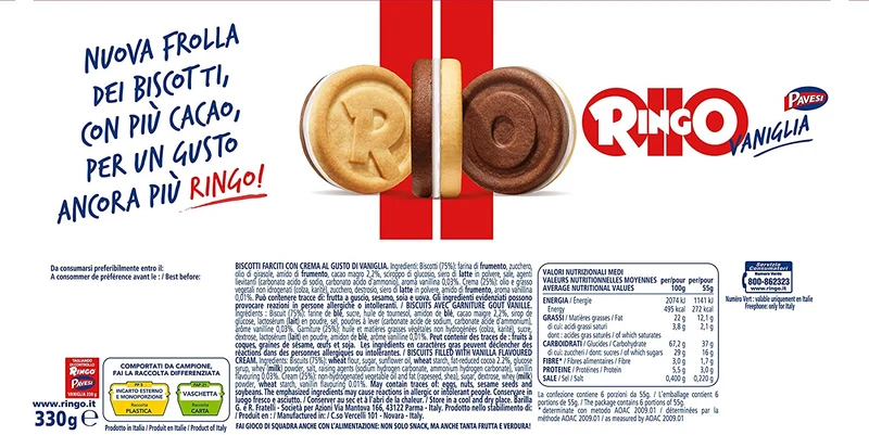 Ringo Biscotti Farciti con Crema al gusto Vaniglia 6 X 55g