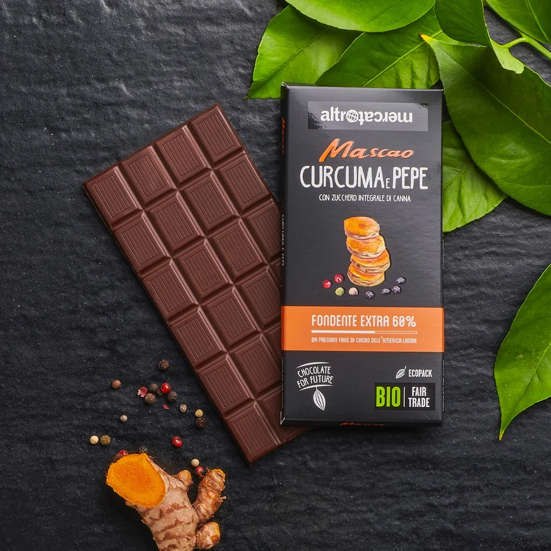 CIOCCOLATO MASCAO FONDENTE EXTRA CON CURCUMA E PEPE - BIO | COD. 00001256 | 100 g