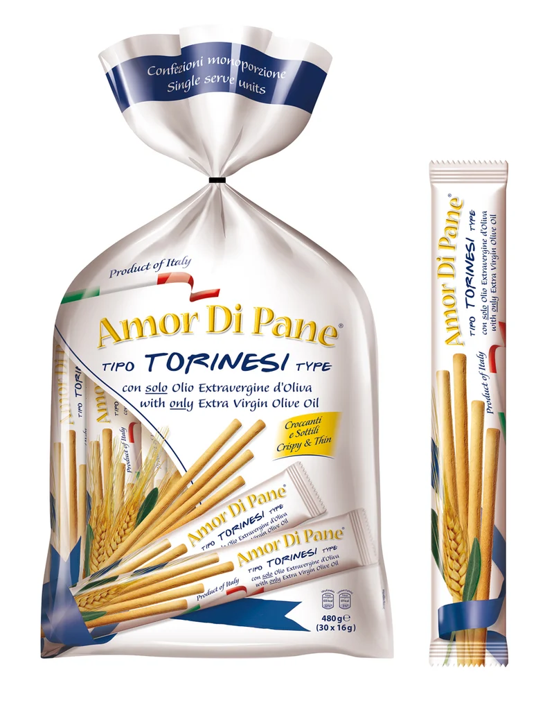 Grissini Torinesi Olio Extra Vergine D'Oliva Amor di Pane - Scatola da 8 Confezioni, 30 Monodose da 16gr