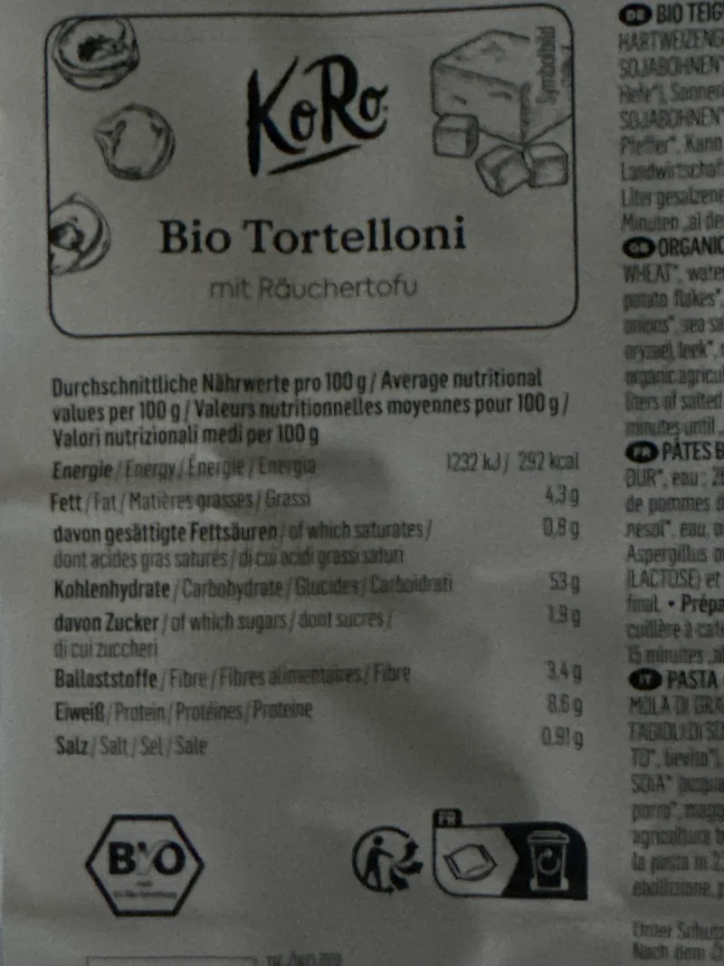 Tortelloni BIO ripieni Koro 250g