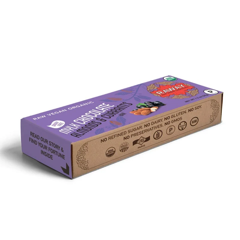Raway Vegan Milk Chocolate Paleo Mylk Chocolate Almonds Currants Bar